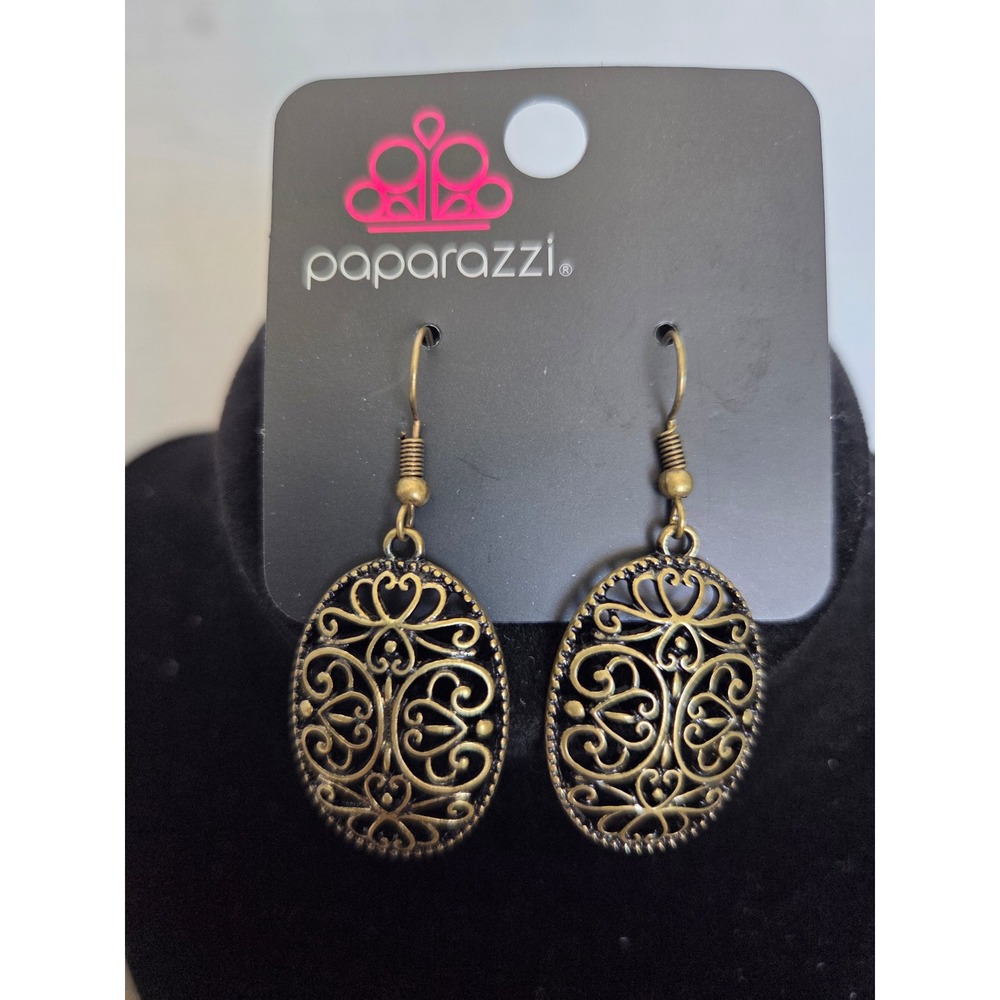 Paparazzi Antique Brass Filigree Oval Drop Earrings Vintage Boho Dangle